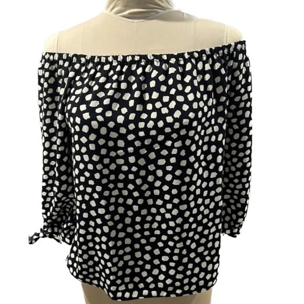 J. Crew Navy Polka Dot Blouse Off The‎ Shoulder Womens Size Extra Small